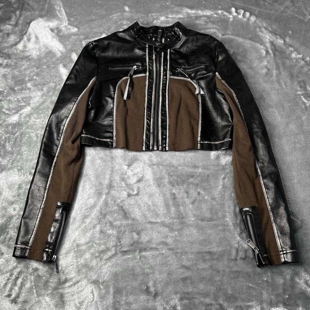 Piper Washed Cropped Moto Jacket Women Size XS Halloween Han Solo Rider Faux
